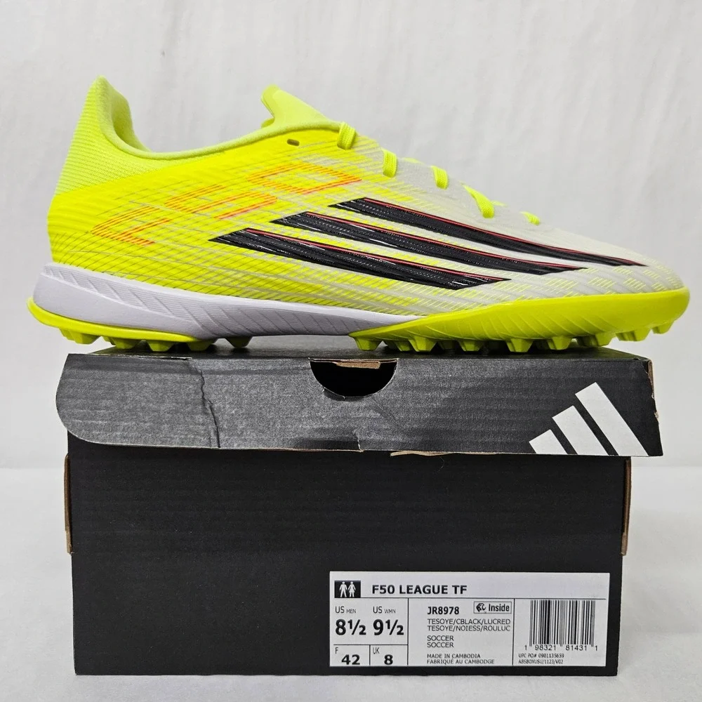Adidas F50 League TF Turf Soccer Cleats‎ JR8978 Solar Yellow Black Men Size 8.5